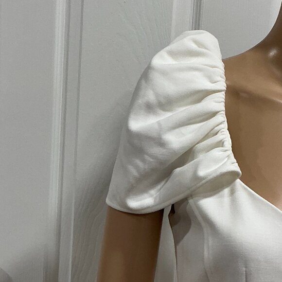 French Connection Whisper Gathered Sleeve Mini Dress Size 2 Off-White - Picture 6 of 13